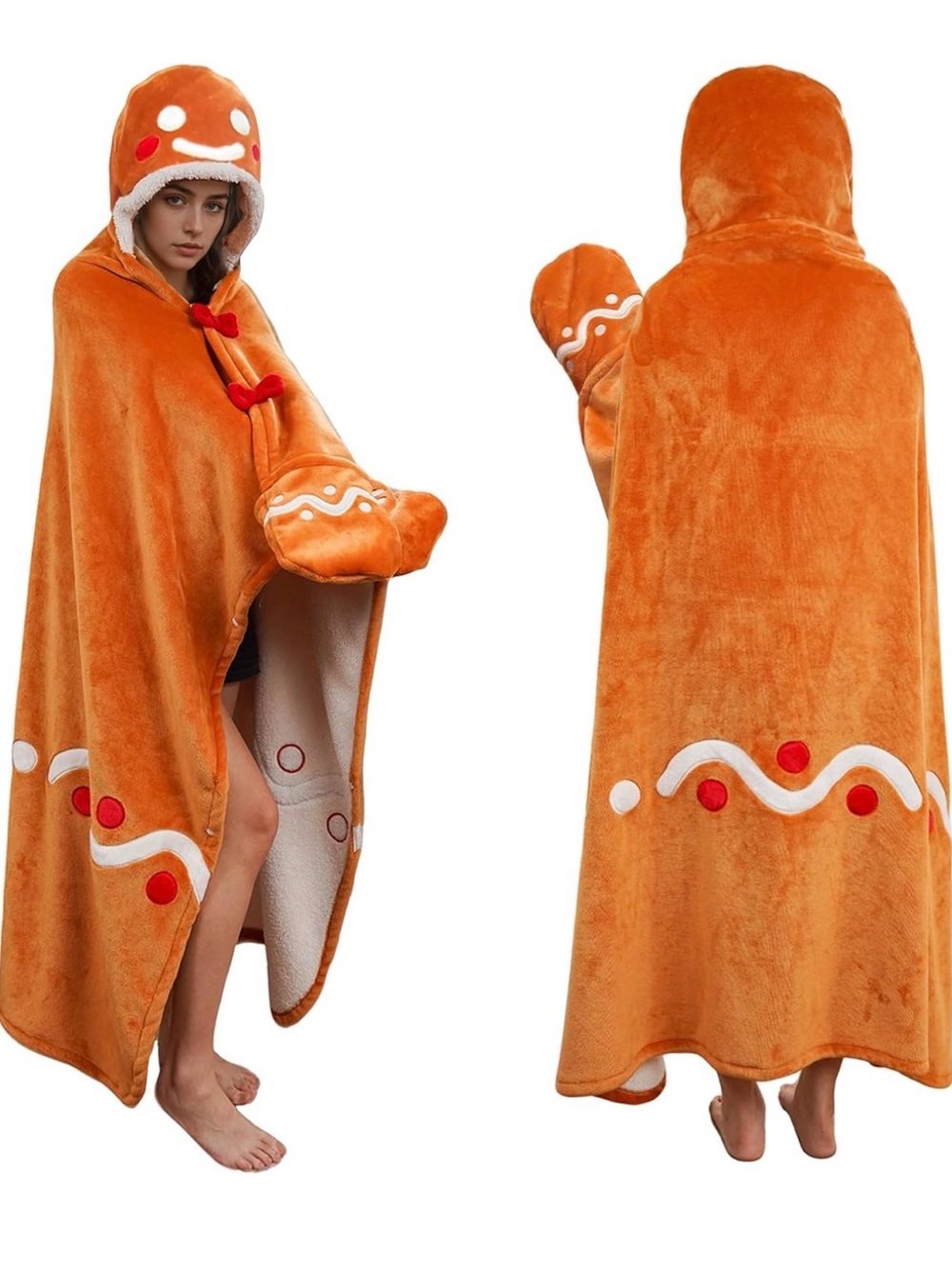 Amazon Women’s Halloween Gingerbread Plush Hooded Cape - Orange, White, Red